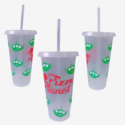 Vaso Diseño Marcianos Toy Story - Pizza Planet Con Popote