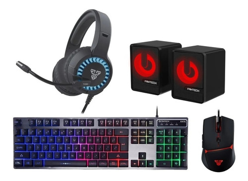 Combo Auriculares Teclado Mouse Parlantes Originales Fantech