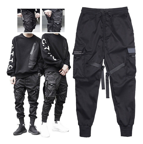 Lazhu Cargo Pantalones Hombres Casual Harem Hip Hop