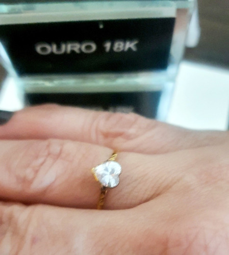 Anel De Ouro 18k Zircônia Coração 6mm Com 1 Aro- Com Nf