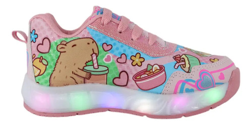 Tenis Niña Capybara Capibara Luces Led Niñas Rosas Comodo Moda Infantil Casuales | Meses sin interés
