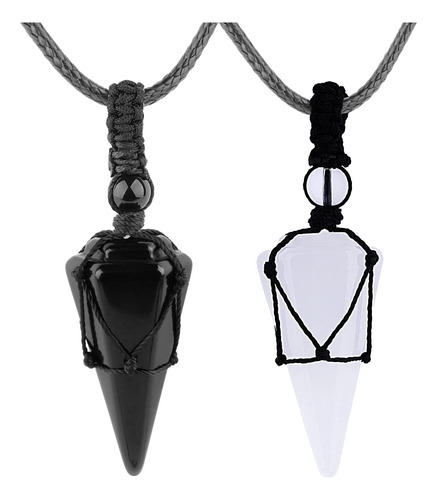 Vikcaux 2 Piezas Collar De Cristal Obsidiana Negra Y Colgant