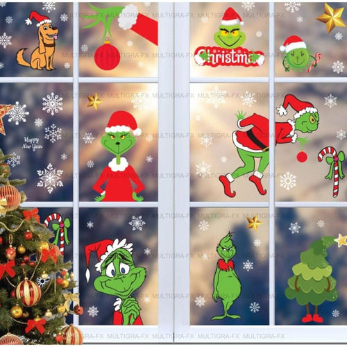 Vinil Estático Navideño Grinch Para Ventana Reutilizable 