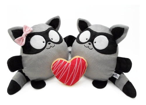 Pareja Mapache Peluche Nombre Personalizado Aniversario Boda