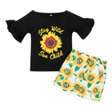 Conjunto De Blusas Con Letras Y Pantalones Cortos De Girasol