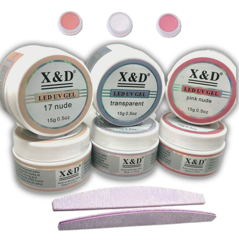 Kit 3 Gel Xed Uv Led 15g Pink Nude, Transparente Unhas Fibra