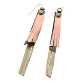 Aros Plumas Cuero Rosa Bebe, Beige Marron, Acero Quirurgico