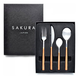 Set Cubiertos Sakura 24 Piezas Acero Símil Madera Color Marrón