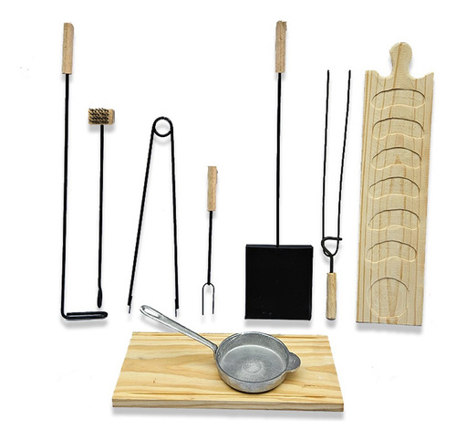 Kit Parrillero Asador X9 Unidades Tabla Cepillo Provoletera 