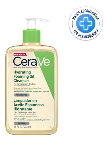 Limpiador Cerave Aceite Espumoso Hidratante Sin Perfume 473m