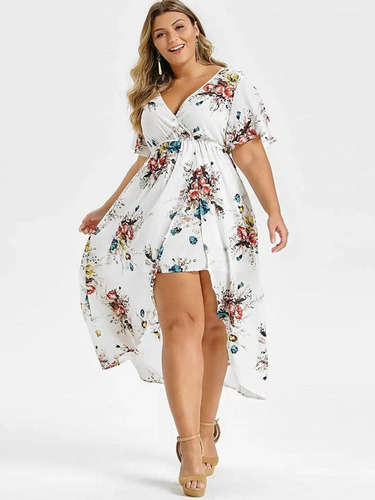 Vestido Elegante Con Cuello  V Y Estampado Floral Para Mujer