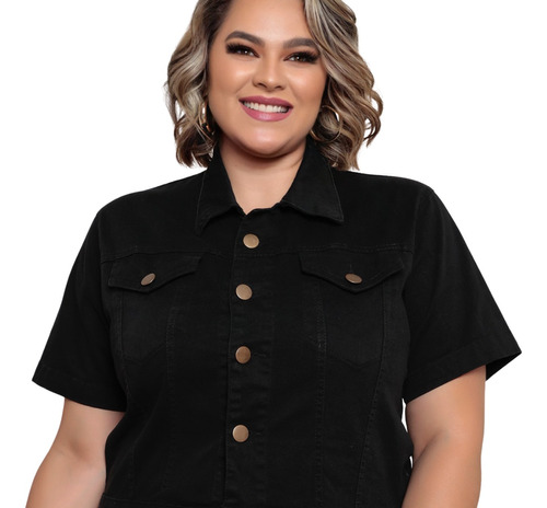 Camisa Cropped Jeans Feminina Plus Size Manga Curta 