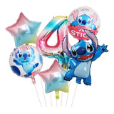 Kit 6 Balões Metalizado Lilo Stitch Estrela Tie Dye Número Número 4