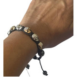 Pulseira Caveira Com Strass Regulavel No Cordao