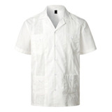 Polera Blanca Cubana Campamento Guayabera Masculina Elegante