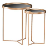 Conjunto Mesa De Apoio E Lateral Espelhada Em Aço Dourado