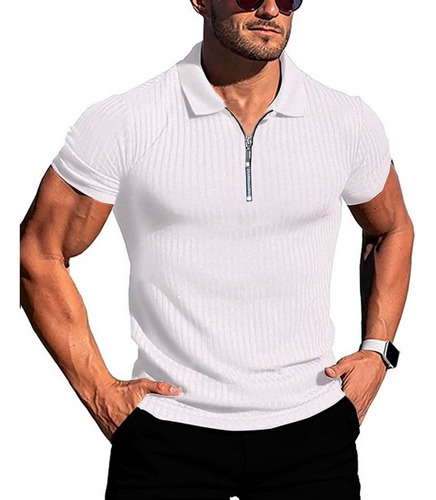 Camisa Polo Manga Curta Com Ziper Gola Polo Masculina