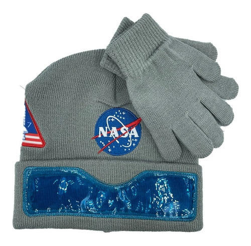 Gorro Para Niño Benaie + Guantes Nasa Casco Parches Oficial