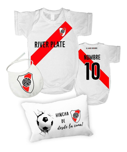 Body Bebe Camiseta River Plate  +almohadon+babero Con Nombre