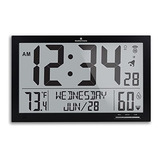 Reloj De Pared Atómico Delgado Jumbo, Negro Pantalla C...