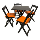 Conjunto Mesa Dobrável Preto Estofado Laranja Frete Grátis