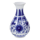 Jarrón De Porcelana China Azul Y Blanco Con Decoración Vinta