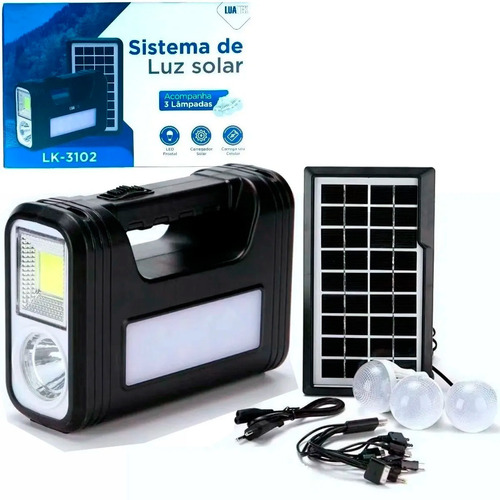 Placa Solar Com 3 Lâmpadas Led Lanterna Carrega Celular Som