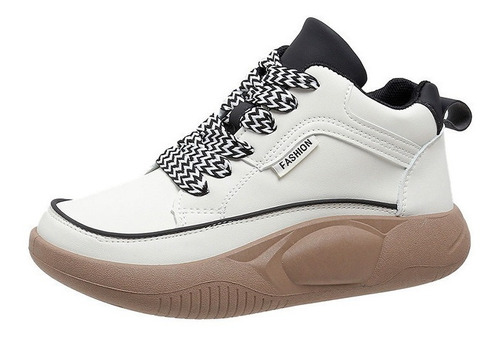 Zapatos Deportivos Casuales Blancos Suela Gruesa Alta Mujer