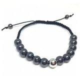 Pulsera Hilo Negro Con Bolitas Hematite Y Plata 925 Hombre