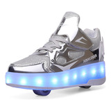 Tenis Patin Led Con 2 Ruedas. Zapato Patin Luces Carga Usb