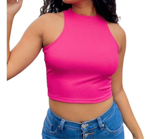 Blusa Crop Top Basica Sexy Dama De Moda Casual Sin Manga 