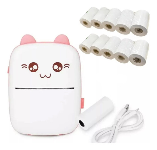 Mini Impresora Térmica Portátil Bluetooth Gatito + 11 Rollos