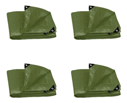 Kit De 4 Lona Uso Rudo, Verde Olivo, 2 X 3 M, Truper Expert