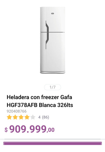 Heladera Gafa Modelo Hgf378fb 326lts