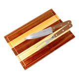 Kit Churrasqueiro Com Garfo Faca Tabua De Corte Rustica