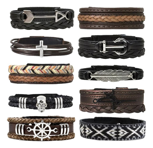 Lote 10 Pulseiras Bracelete Atacado Masculina Couro Revenda