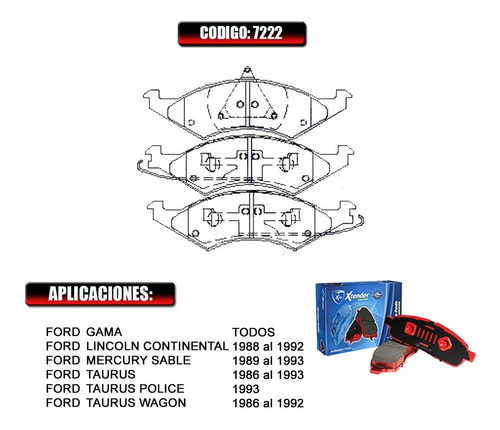 Pastilla De Freno Delantera Ford Taurus 91 92 93 7222 Foto 2
