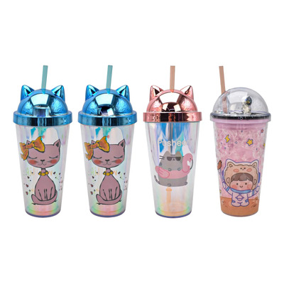 Vaso Tapa Gato Y Astronauta Popote Pack 4 Piezas Sm22hat289 | Envío gratis