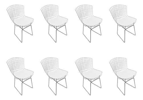 Kit 8 Cadeiras Design Bertoia Cromada Com Assento Sintético
