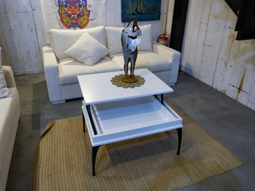 Mesa De Centro Laqueada Elevable 0,80x0,60 Patas Cromadas