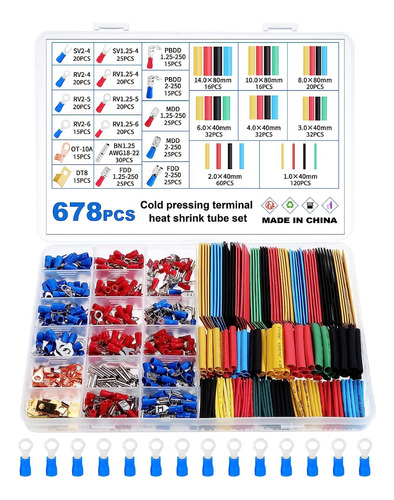 678 Pzs Terminales Y Tubos Termocontraible Conector De Cable