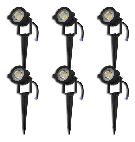 Kit 6 Luminária Espeto Jardim Com Lâmpada Cob Led 7w