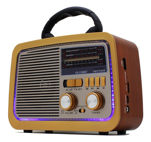 Radio Retro Vintage Am Fm Usb Aux Sd Recarregável A-3199