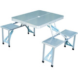 Mesa Plegable Tipo Portafolio De Aluminio Con 4 Bancos