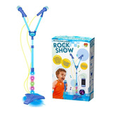 Microfone Infantil Musical Duplo C Luz Na Base Infantil Azul