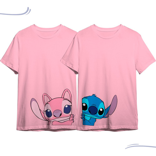 Kit 2 Camisetas Basicas Casal Lilo Stich E Angel Algodão