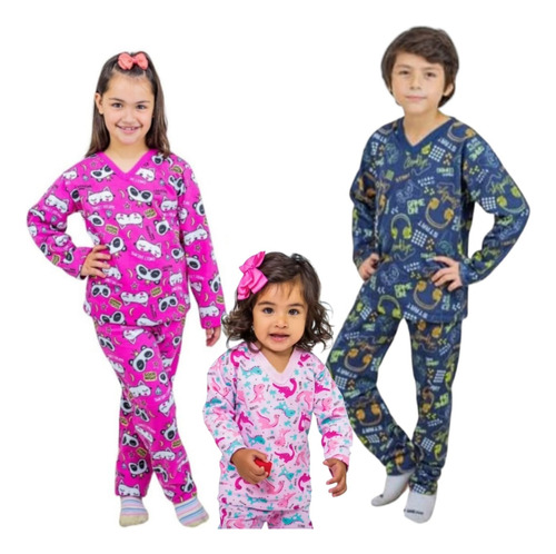 Pijama Moletom Flanelado Infantil 4 - 6 - 8 Menina E Menino
