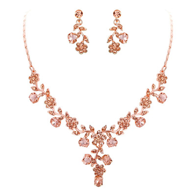 Ever Faith Juego Collar Aretes Flor Boda Novia Fiesta Color Rosado | Envío gratis
