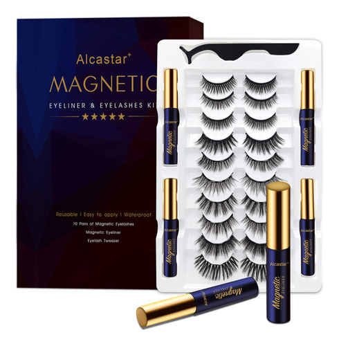 Pestanas Magneticas Con Kit De Delineador De Ojos, 10 Pares