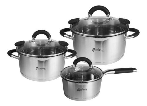 Set De 3 Ollas Cacerolas Acero Inoxidable Apto Induccion Hudson Caja De Regalo Bateria De Cocina Supr Oferta Bz3